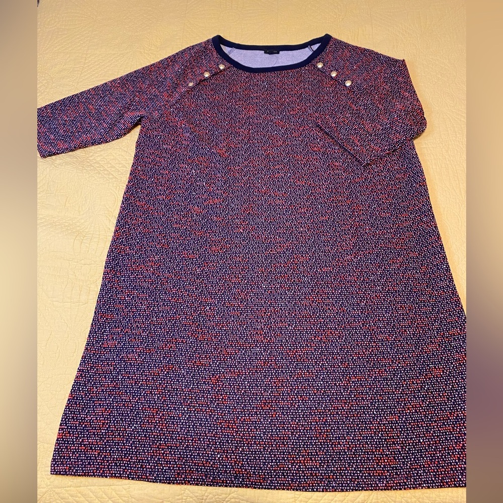 NWT!  Talbots Plus textured sweatshirt dress, blue and red heart pattern, 2X